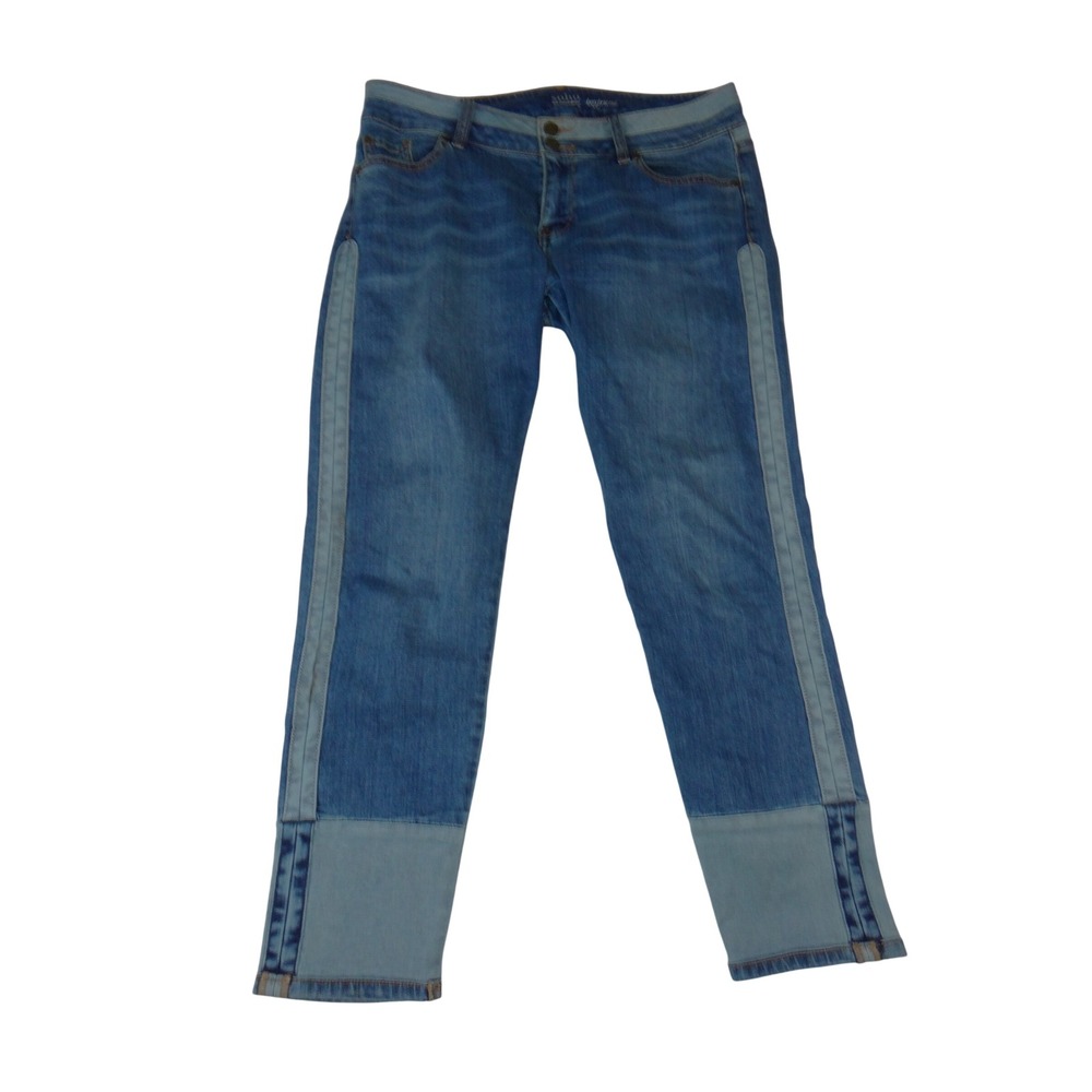 Soho New York & Company Boyfriend Jeans Blue Colorblock Side Stripe Size 8 4218